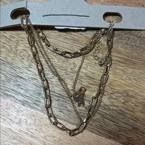 Urban Outfitters Layered Chain Butterfly Pink Charm Necklace